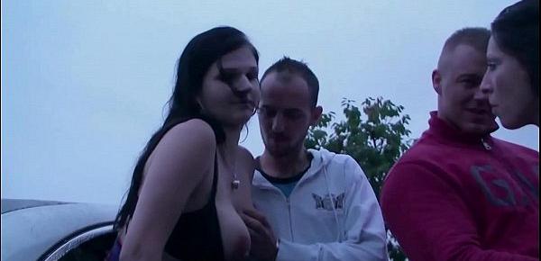  A girl is going to a dogging public gang bang location orgy with a strangers